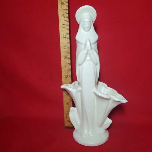 VTG Royal Haeger Virgin Mary Figurine White Plantar Vase Madonna Praying Hands - Picture 9 of 13
